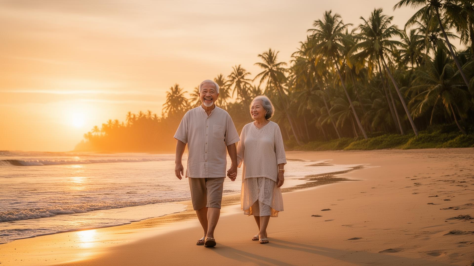 Happy Malaysian couple enjoying retirement